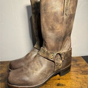Frye Men’s Harness Boots Brown Leather motorcycle Biker Square Toe USA SZ M10.5